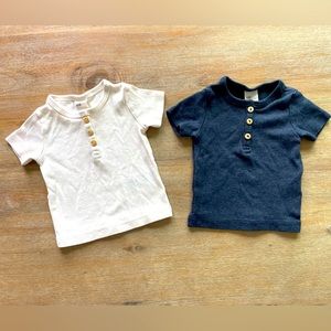 2-4M / 3M H&M Baby Cotton Henley T-Shirts (2 pack) - Ivory & Navy Blue